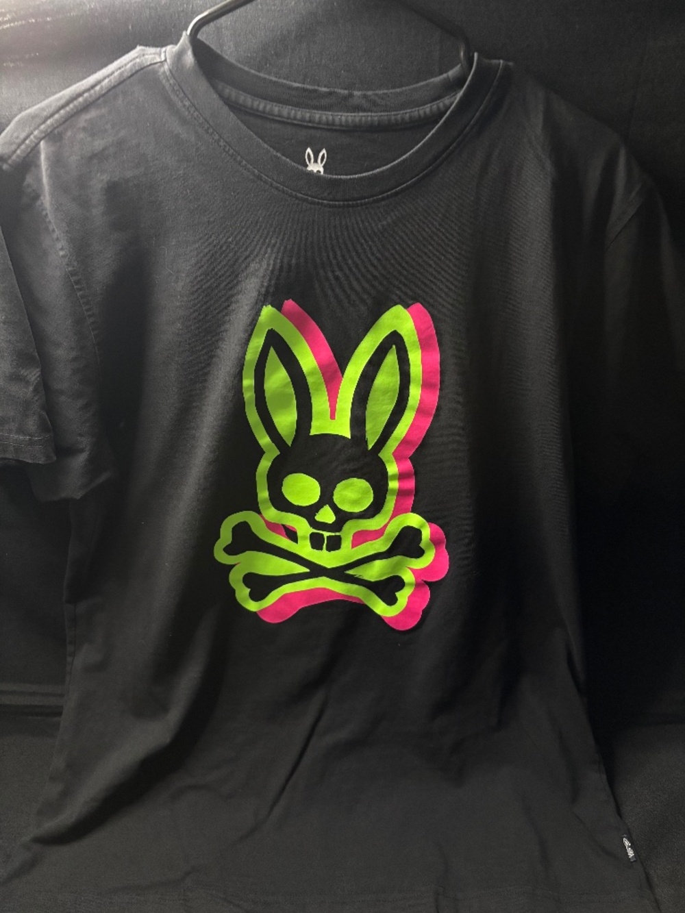 Psycho Bunny Men's Large Size 6 Black Neon Logo Graphic T-Shirt Streetwear.